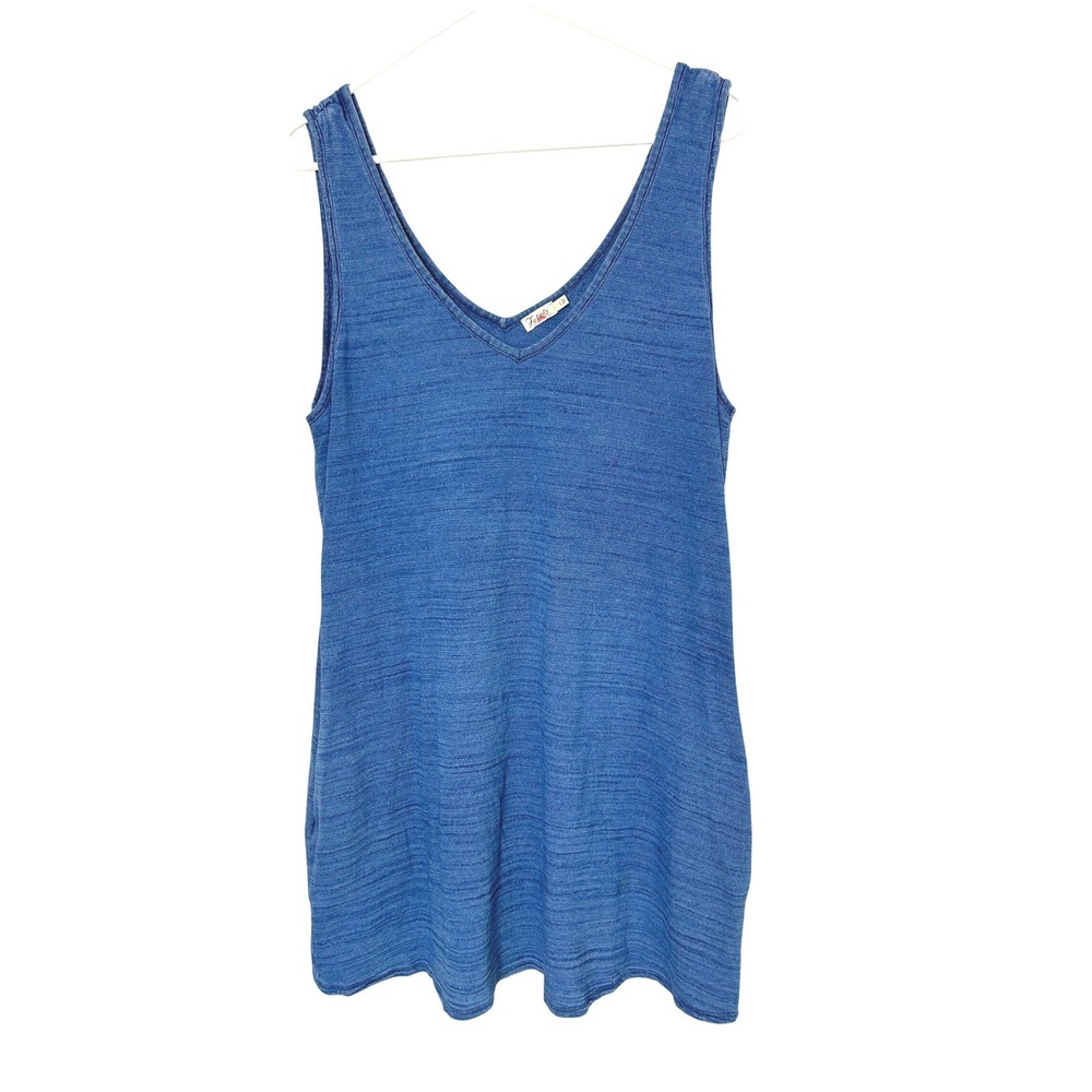 Faherty Tank Dress Womens L Chambray Indigo Dye Mini Pockets Coastal Casual